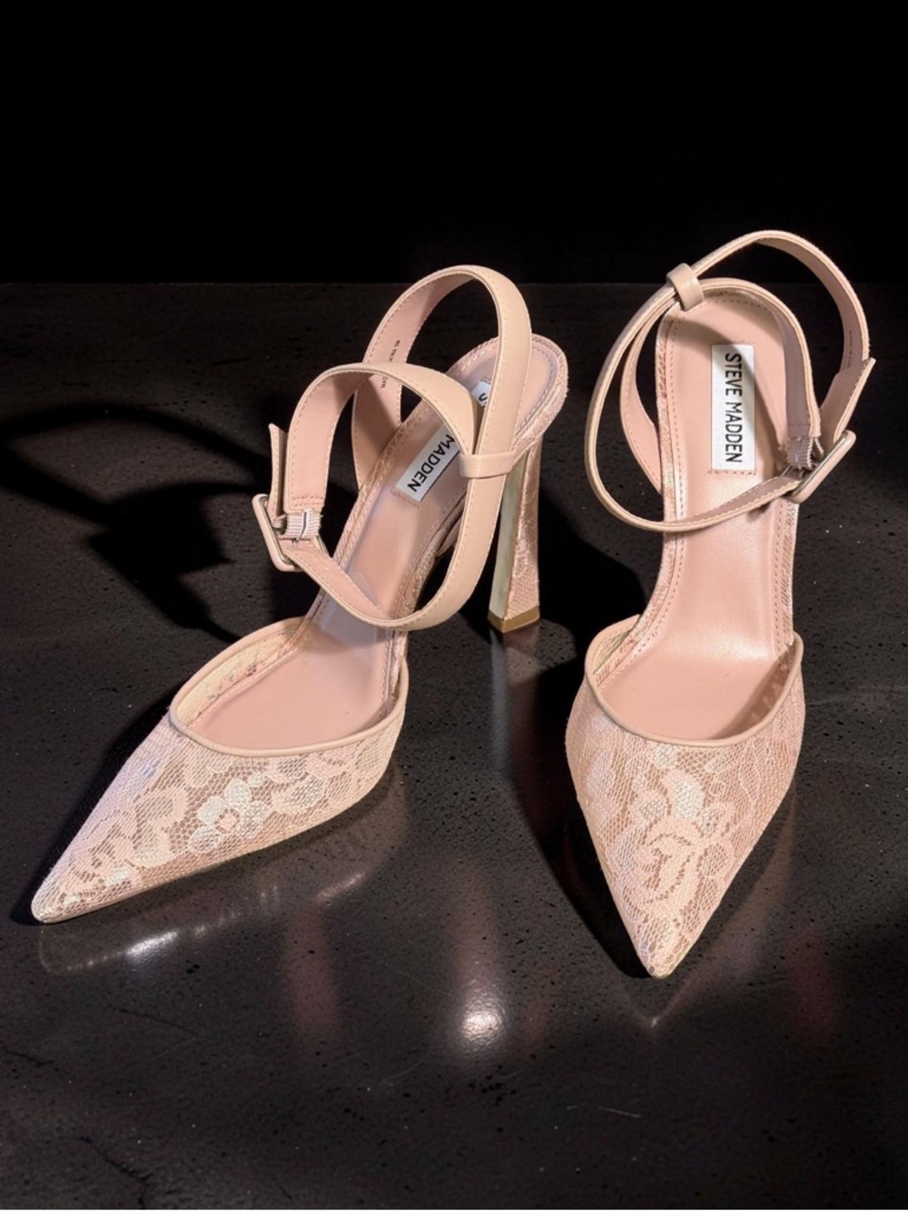 Steve Madden Sz 9 Pretty Blush Lace Pointed-Toe Ankle-Strap Heels (SH331)